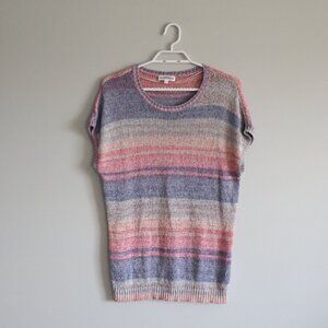Northern Reflections Women's Sz L Multicolored Crew Striped‎ Crochet Tee Shirt